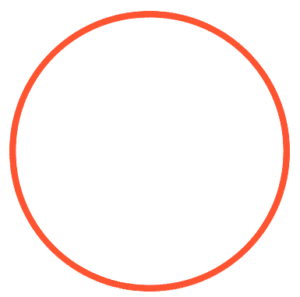 White down arrow, red circle, black background.